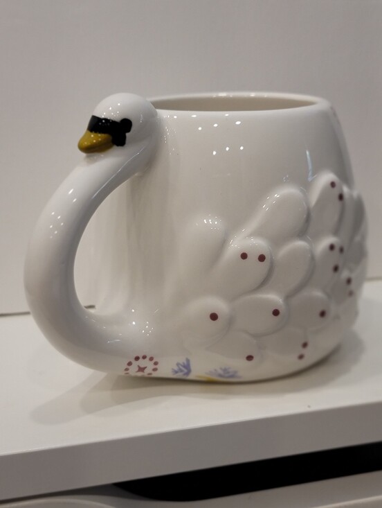 LANG Other - LANG by Design Group White Swan Floral Embossed Ceramic Mug Cottagecore EUC